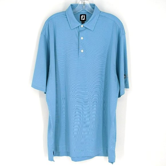 FootJoy Polo Shirt XL Blue Stripe Embroidered Stretch Short Sleeve Collared Golf - Picture 9 of 9